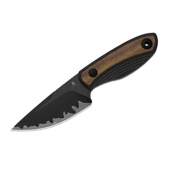 Kizer Finch Fixed Blade Knife Black G10/Mkuruti Wood Handle 3 Layer Composite Drop Point Plain Edge Acid Washed Finish 1134A1
