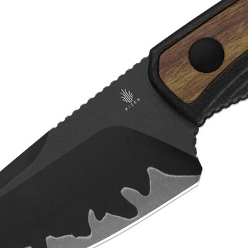 Kizer Finch Fixed Blade Knife Black G10/Mkuruti Wood Handle 3 Layer Composite Drop Point Plain Edge Acid Washed Finish 1134A1