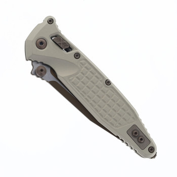 Microtech Socom Ram-Lok Folding Knife Champagne Gold Aluminum Frag Handle M390MK Blade 160RL-1FRCG-C19Z23