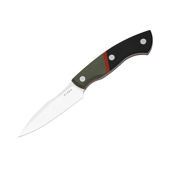 Kizer Hissbite Fixed Blade Knife Olive Green/Red/Black G10 Handle AEB-L Drop Point Plain Edge Satin Finish 1109A2