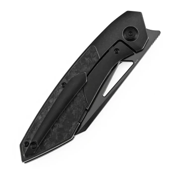 Kansept Strip Folding Knife Shred Carbon Fiber/Blackwash Titanium Handle MagnaCut  Drop Point Plain Edge Mirror DLC Blade K1113A1