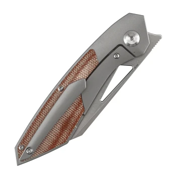 Kansept Strip Folding Knife Brown Micarta/Blackwash Titanium Handle Magnacut Plain Edge Black Blade K1113A3