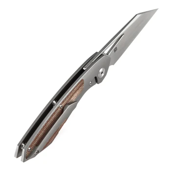 Kansept Strip Folding Knife Brown Micarta/Blackwash Titanium Handle Magnacut Plain Edge Black Blade K1113A3