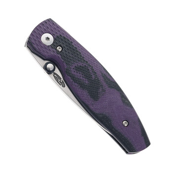 TRM Neutron 2 Folding Knife Concord Grape Burl G10 3D Lizard Skin Handle Drop Point Plain Edge Stonewash Finish