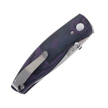 TRM Neutron 2 Folding Knife Concord Grape Burl G10 3D Lizard Skin Handle Drop Point Plain Edge Stonewash Finish