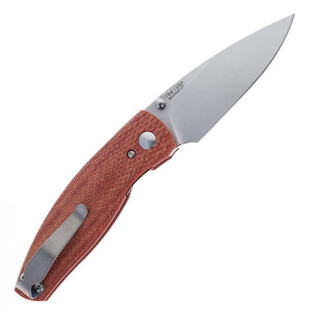 TRM Neutron 2 Folding Knife Autumn Orange Micarta 3D Lizard Skin Handle MagnaCut Drop Point Plain Edge Stonewash Finish