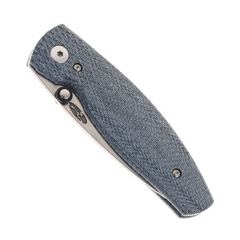TRM Neutron 2 Folding Knife Blue Denim Micarta 3D Lizard Skin Handle MagnaCut Plain Edge Stonewash Finish