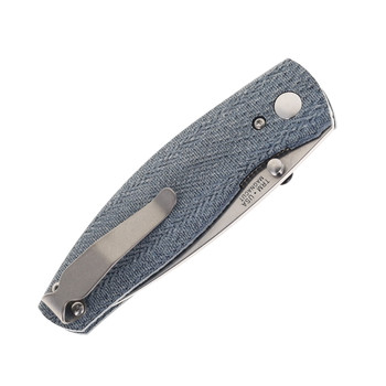 TRM Neutron 2 Folding Knife Blue Denim Micarta 3D Lizard Skin Handle MagnaCut Plain Edge Stonewash Finish