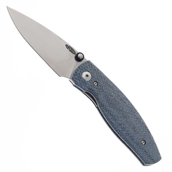 TRM Neutron 2 Folding Knife Blue Denim Micarta 3D Lizard Skin Handle MagnaCut Plain Edge Stonewash Finish