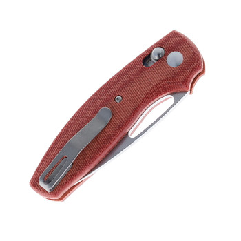 TRM Bulldog Rev B Folding Knife Autumn Orange Micarta 3D Lizard Skin Handle MagnaCut Drop Point Plain Edge Tumbled Finish