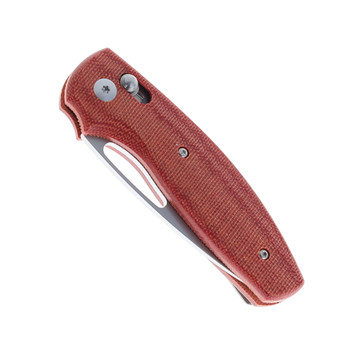 TRM Bulldog Rev B Folding Knife Autumn Orange Micarta 3D Lizard Skin Handle MagnaCut Drop Point Plain Edge Tumbled Finish