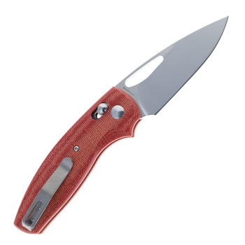 TRM Bulldog Rev B Folding Knife Autumn Orange Micarta 3D Lizard Skin Handle MagnaCut Drop Point Plain Edge Tumbled Finish