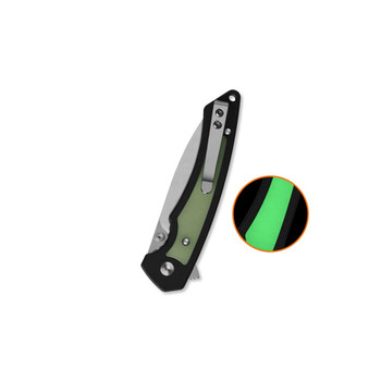 QSP Peregrine Folding Knife Black G10/Glow in the Dark G10 Handle 10Cr15MoV Plain Edge Stonewash Finish QS177-A1