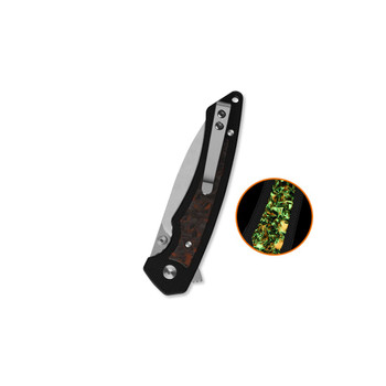 QSP Peregrine Folding Knife Black G10/Glow in the Dark Orange Shredded Carbon Fiber Handle 10Cr15MoV Plain Edge Stonewash Finish QS177-B1
