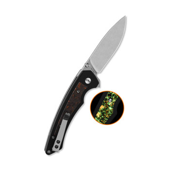 QSP Peregrine Folding Knife Black G10/Glow in the Dark Orange Shredded Carbon Fiber Handle 10Cr15MoV Plain Edge Stonewash Finish QS177-B1