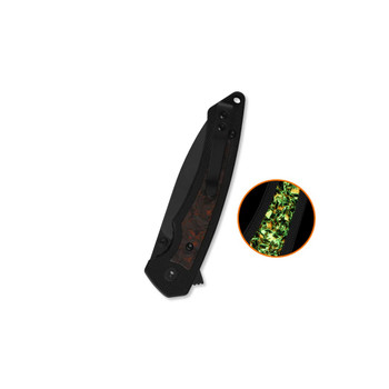 QSP Peregrine Folding Knife Black G10/Glow in the Dark Orange Shredded Carbon Fiber Handle 10Cr15MoV Plain Black Blade QS177-B2