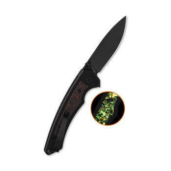 QSP Peregrine Folding Knife Black G10/Glow in the Dark Orange Shredded Carbon Fiber Handle 10Cr15MoV Plain Black Blade QS177-B2