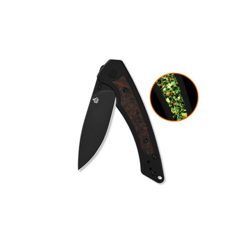 QSP Peregrine Folding Knife Black G10/Glow in the Dark Orange Shredded Carbon Fiber Handle 10Cr15MoV Plain Black Blade QS177-B2