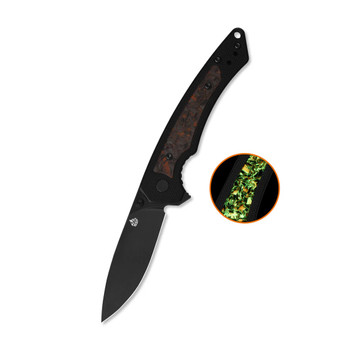 QSP Peregrine Folding Knife Black G10/Glow in the Dark Orange Shredded Carbon Fiber Handle 10Cr15MoV Plain Black Blade QS177-B2