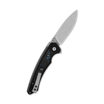QSP Peregrine Folding Knife Black G10/Blue Shredded Carbon Fiber Handle 10Cr15MoV Plain Edge Stonewash Finish QS177-C1