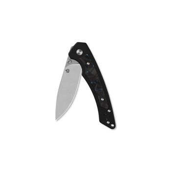 QSP Peregrine Folding Knife Black G10/Blue Shredded Carbon Fiber Handle 10Cr15MoV Plain Edge Stonewash Finish QS177-C1