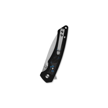 QSP Peregrine Folding Knife Black G10/Blue Shredded Carbon Fiber Handle 10Cr15MoV Plain Edge Stonewash Finish QS177-C1