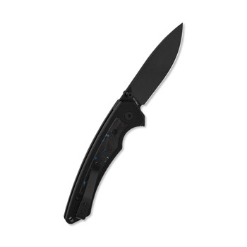 QSP Peregrine Folding Knife Blue Shredded Carbon Fiber/Black G10 Handle 10Cr15MoV Clip Point Plain Edge Blackwash Finish QS177-C2