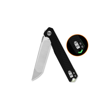 QSP Mantis Folding Knife Black G10 Handle Nitro-V Clip Point Plain Edge Satin Finish QS176-A1