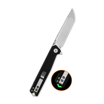 QSP Mantis Folding Knife Black G10 Handle Nitro-V Clip Point Plain Edge Satin Finish QS176-A1