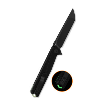 QSP Mantis Folding Knife Black G10 Handle Nitro-V Clip Point Plain Edge Blackwash Finish QS176-A2