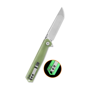 QSP Mantis Folding Knife Glow-in-the-Dark G10 Handle Nitro-V Clip Point Plain Edge Satin Finish QS176-B1