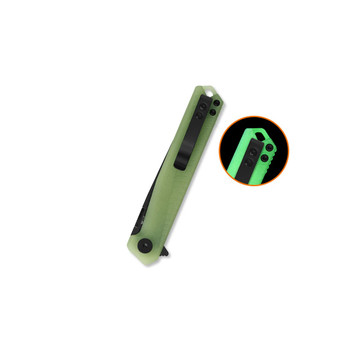 QSP Mantis Folding Knife Glow-in-the-Dark G10 Handle Nitro-V Clip Point Plain Edge Blackwash Finish QS176-B2