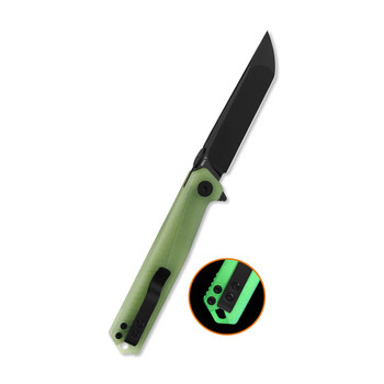 QSP Mantis Folding Knife Glow-in-the-Dark G10 Handle Nitro-V Clip Point Plain Edge Blackwash Finish QS176-B2