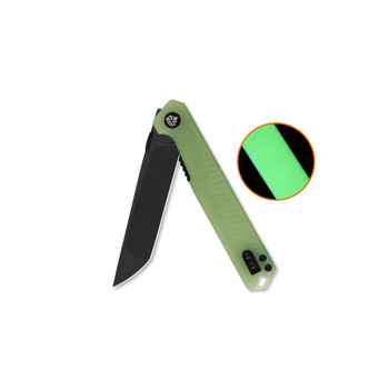 QSP Mantis Folding Knife Glow-in-the-Dark G10 Handle Nitro-V Clip Point Plain Edge Blackwash Finish QS176-B2