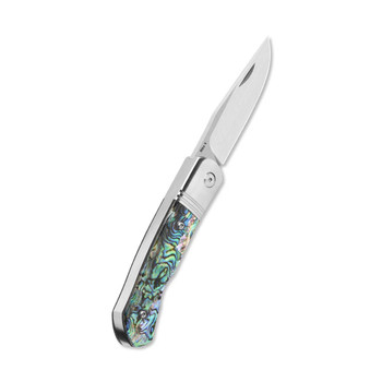QSP Heron Folding Knife Abalone Handle Nitro-V Clip Point Plain Edge Satin Finish QS175-B