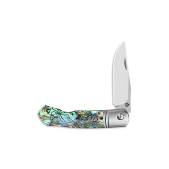 QSP Heron Folding Knife Abalone Handle Nitro-V Clip Point Plain Edge Satin Finish QS175-B