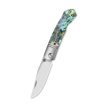 QSP Heron Folding Knife Abalone Handle Nitro-V Clip Point Plain Edge Satin Finish QS175-B