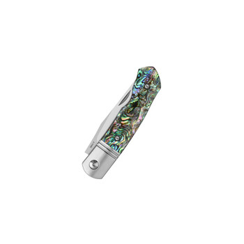 QSP Heron Folding Knife Abalone Handle Nitro-V Clip Point Plain Edge Satin Finish QS175-B