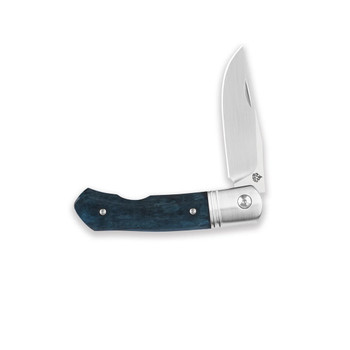 QSP Heron Folding Knife Blue Bone Handle Nitro-V Clip Point Plain Edge Satin Finish QS175-C