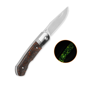 QSP Heron Folding Knife Glow-in-the-Dark Orange Shredded Carbon Fiber Handle Nitro-V Clip Point Plain Edge Satin Finish QS175-D