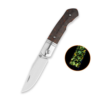 QSP Heron Folding Knife Glow-in-the-Dark Orange Shredded Carbon Fiber Handle Nitro-V Clip Point Plain Edge Satin Finish QS175-D