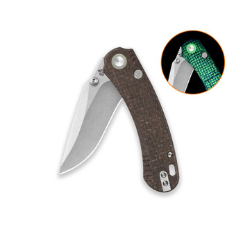 QSP Coyote Folding Knife Glow-in-the-Dark Micarta Handle Nitro-V Clip Point Plain Edge Stonewash Finish QS174-A1