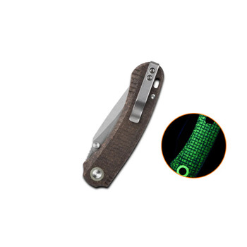 QSP Coyote Folding Knife Glow-in-the-Dark Micarta Handle Nitro-V Clip Point Plain Edge Stonewash Finish QS174-A1