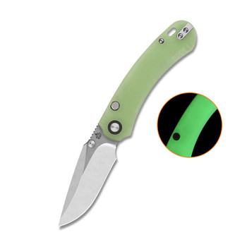 QSP Coyote Folding Knife Glow-in-the-Dark G10 Handle Nitro-V Clip Point Plain Edge Stonewash Finish QS174-B1