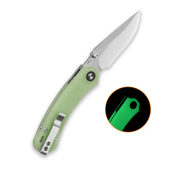 QSP Coyote Folding Knife Glow-in-the-Dark G10 Handle Nitro-V Clip Point Plain Edge Stonewash Finish QS174-B1
