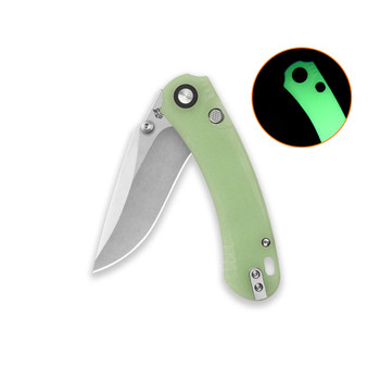 QSP Coyote Folding Knife Glow-in-the-Dark G10 Handle Nitro-V Clip Point Plain Edge Stonewash Finish QS174-B1