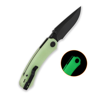 QSP Coyote Folding Knife Glow-in-the-Dark Brown Micarta Handle Nitro V Plain Black Blade QS174-B2