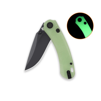QSP Coyote Folding Knife Glow-in-the-Dark Brown Micarta Handle Nitro V Plain Black Blade QS174-B2