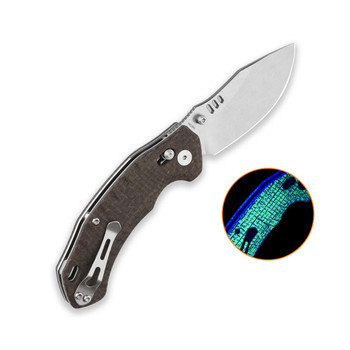 QSP Elk Folding Knife Glow in the Dark Micarta Handle 14C28N Drop Point Plain Edge Stonewash Finish QS173-A1