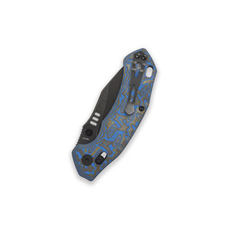 QSP Elk Folding Knife Blue Texture Micarta Handle 14C28N Drop Point Plain Edge Black Stonewash Finish QS173-B2